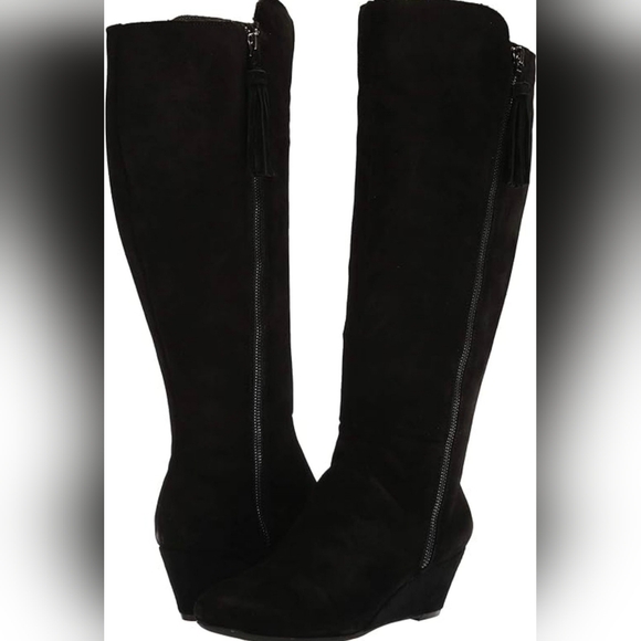 Anne Klein Black Over the Knee Boots Elegant Suede Style